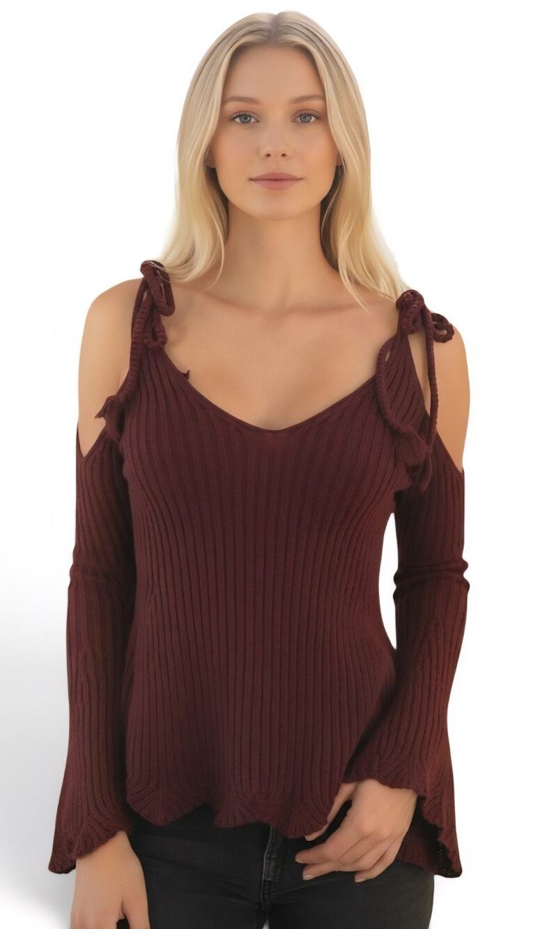 PacSun Love At First Sight Medium Cold Shoulder Ribbed Chunky Knit Sweater